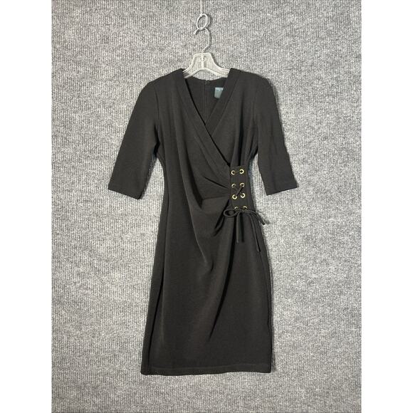 Gabby Skye Womens Shift Dress Size 4 Black Textured Ruched Office Career Stretch - Picture 1 of 8